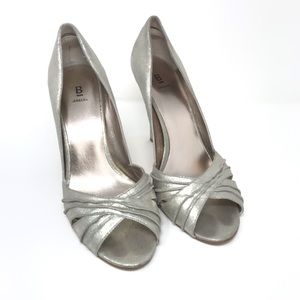 Bakers “Kyndra” Silver Open Toe Heels 9.5B